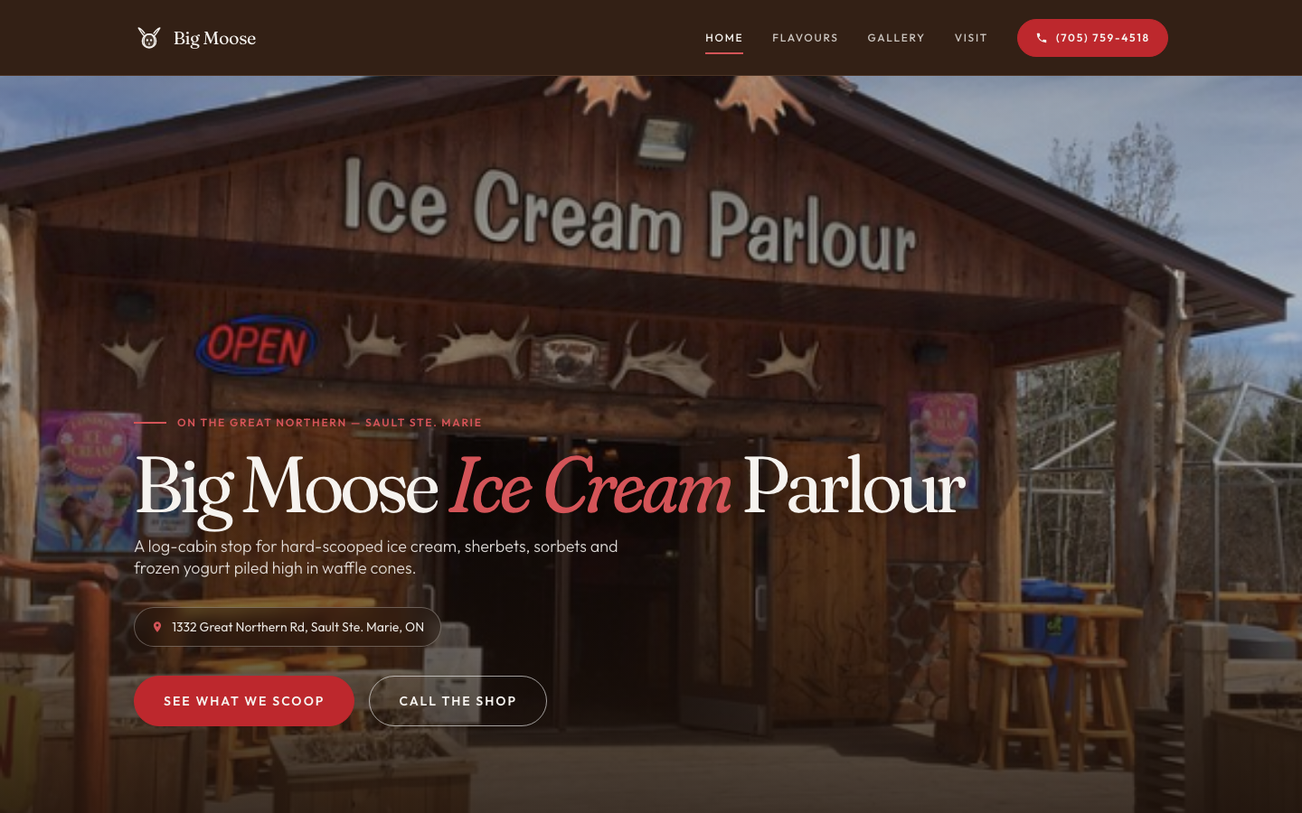 Big Moose Ice Cream Parlour website screenshot