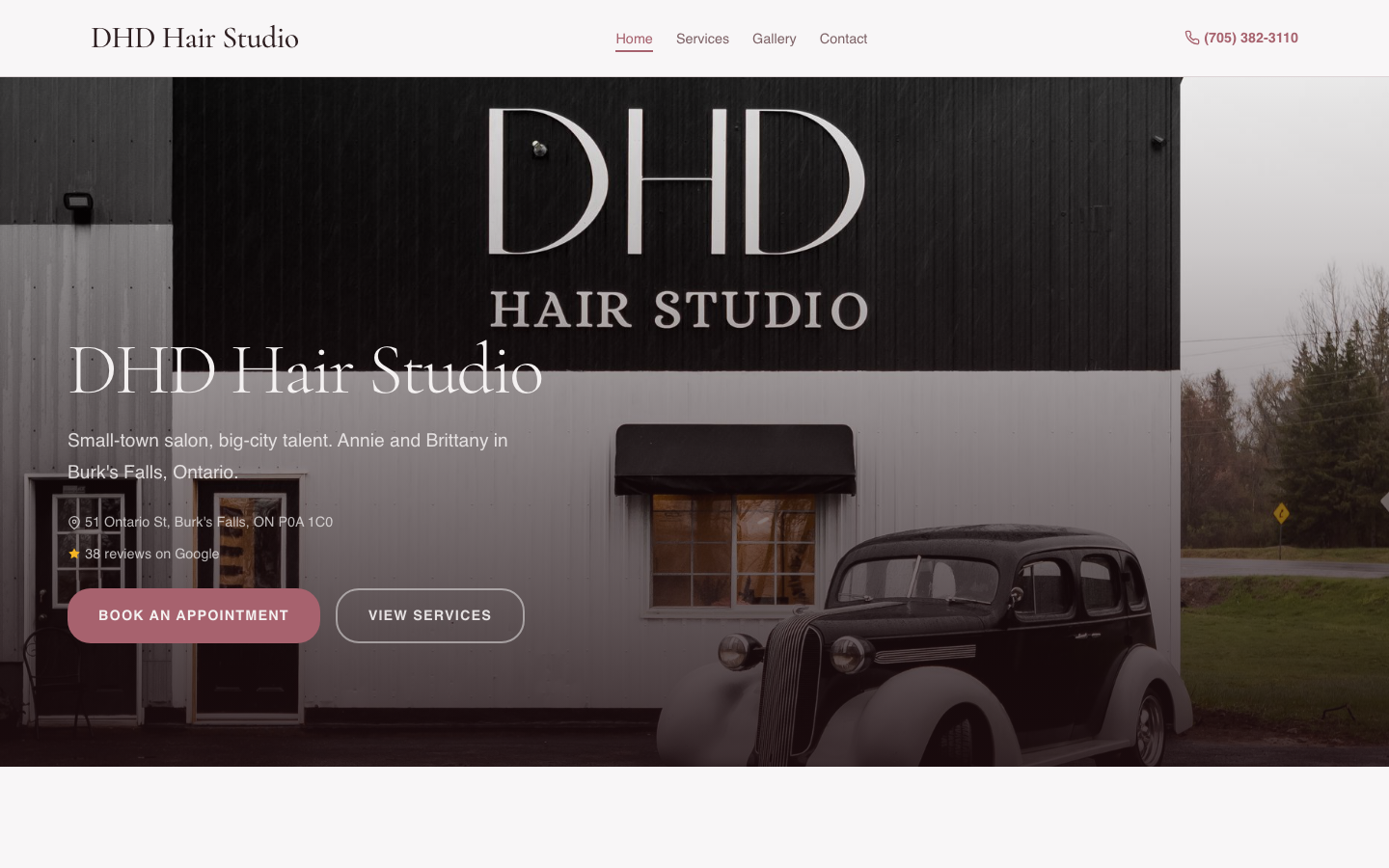 DHD Hair Studio website screenshot