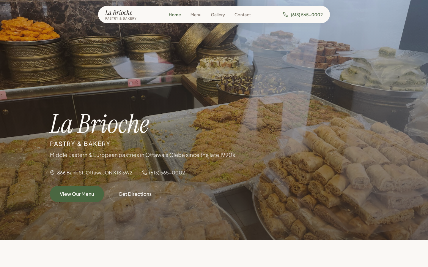 La Brioche Pastry and Bakery website screenshot