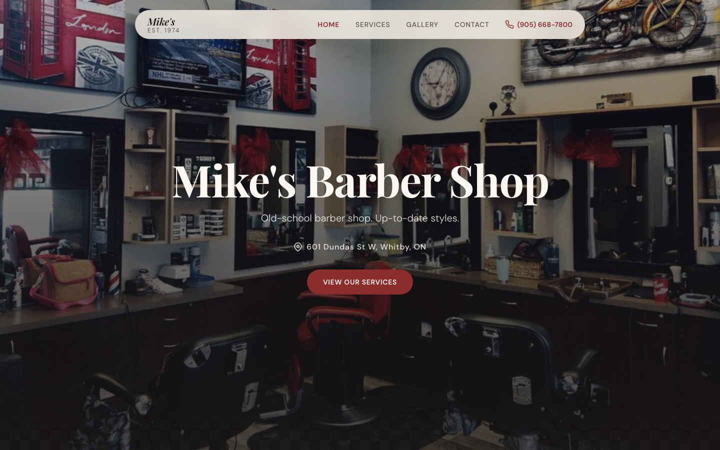 Mike's Barber Shop and Hairstyling website screenshot