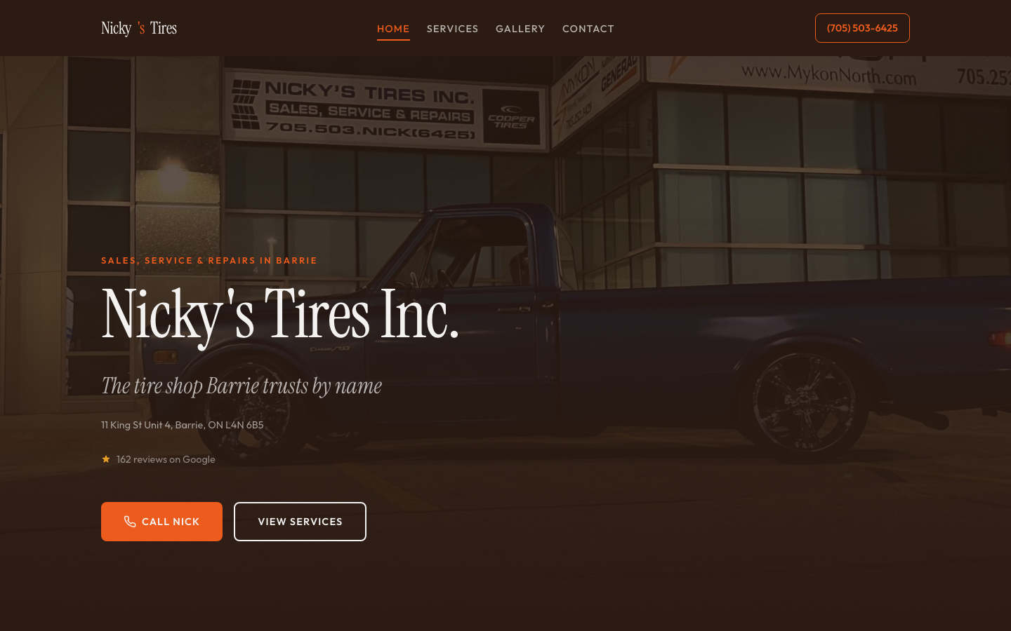 Nicky's Tires website screenshot