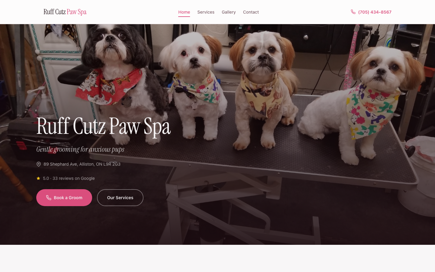 Ruff Cutz Paw Spa website screenshot