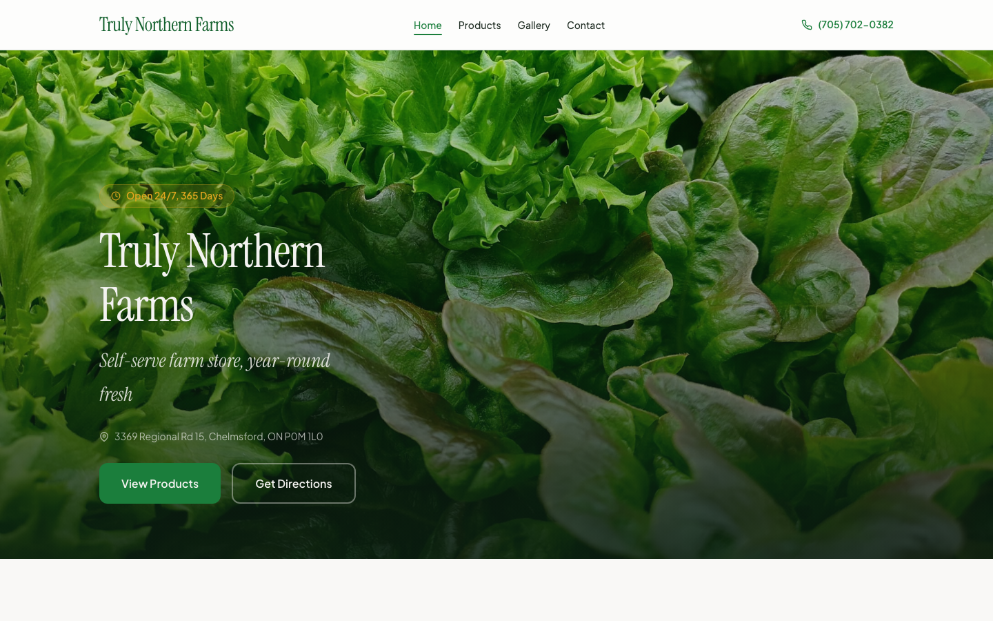 Truly Northern Farms website screenshot